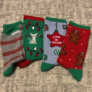 Bundle of Life Is Good Festive Socks - Gray, Green, Red